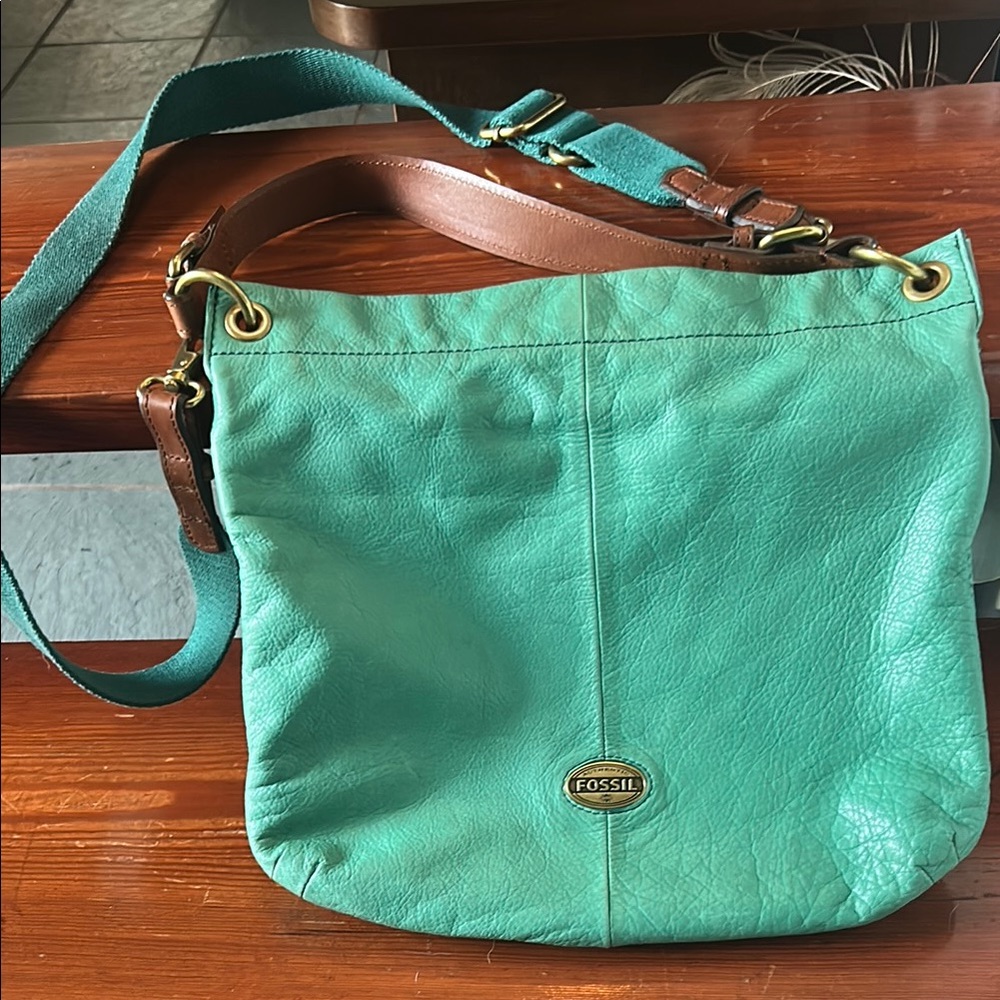 Fossil Green and Brown Crossbody Bag with Adjustable Strap